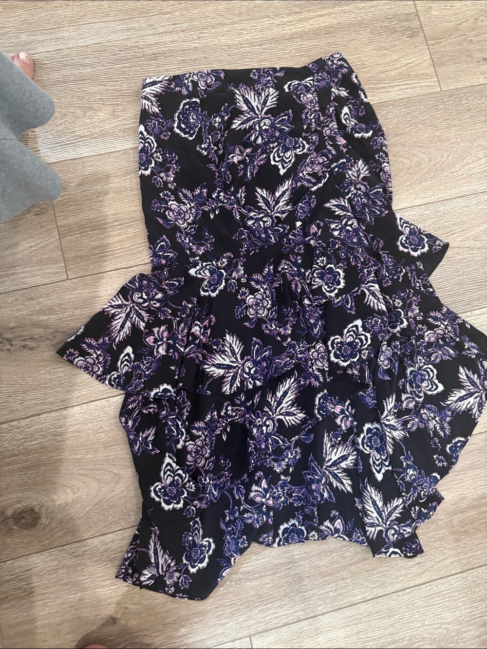 Veronica Beard Black Floral Asymmetrical Ruffle Skirt
